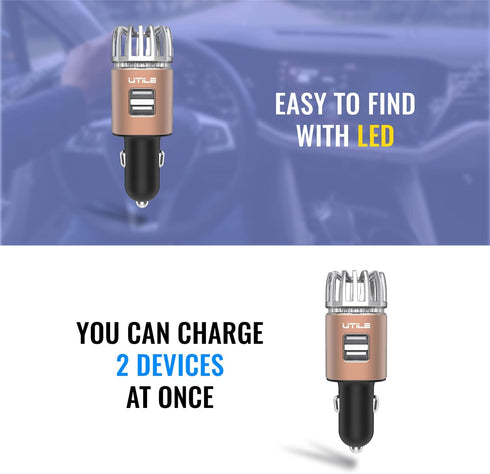 UTILE Car Ionizer Odor Eliminator Purifier with Dual USB Charger – Ionic Air Freshener| 2.1A/0.8W USB Charging for Phone, Tablet and Other Devices...