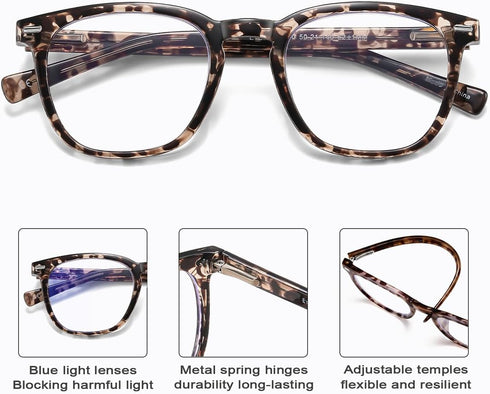 EYECEDAR 4-Pack Reading Glasses for Women Square Style Blue Light Readers for Women Metal Spring Hinges Adjustable Flexible Temples Eye Glasses 2....
