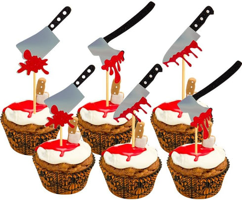 60Pcs Halloween Cupcake Toppers,Glitter Horror Blood Knife Cupcake Picks Killer Cake Decorations for Halloween Party Supplies,Blood Knife Style...