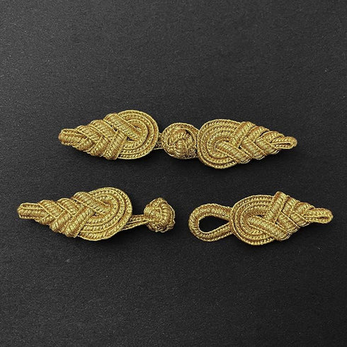 4-Sets 3-1/4" Vintage Fabric Frogs Closure, Chinese Frog Closure, Braided Frog, TR-12247 (Gold)...