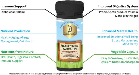Probiotics 60 Capsules: Nourish Your Gut for Optimal Digestive Health with Proprietary Blend of 60 Billion CFU (60 Count)...