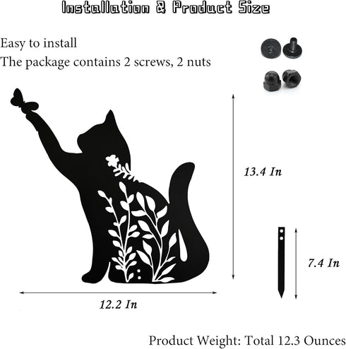 Metal Black Cat Stake Garden Garden Statue, Yard Decoration Art Lawn, Cat Gifts for Cat Lovers, Outdoor Home Decoration Metal Animal Statue...