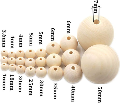 Round Natural Wood Beads Wooden Spacer Loose Beads for Jewelry Hair Accessories Garland Making DreamCatchers DIY Craft Supplies (30mm 50pcs)...