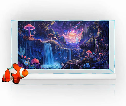 48"X 24" Galaxy Space Planet Aquarium Background, Waterfall Landscape Tapestry Fantasy Mountain Wave Wall Tapestry Mysterious Neon Plants Fish Tan...