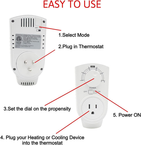 Amaze Plug in Thermostat - Compatible for all Heaters, Fans and Air Conditioners....