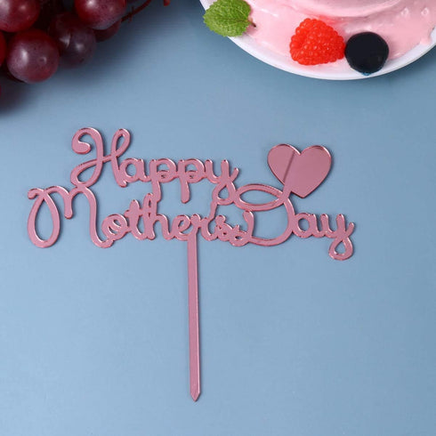 10pcs Happy Mothers Day Cake Toppers Acrylic Cake Picks for Mothers Day Birthday Cake Decoration - Rose Gold...