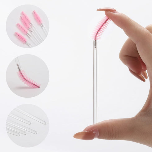 100 Pcs Disposable Mascara Wands, Crystal Eyebrow Spoolies Brush for Eyelash Extensions, Makeup Applicators Kits Eyelash Brush with Container (Pin...