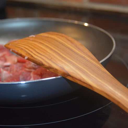 olive wood spatula for cooking | wooden scraping spoon with flat bottom edge | Beautiful Wooden Spatula turner ideal for nonstick cookware, stirri...