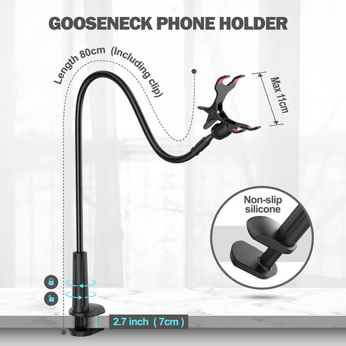 Gooseneck Phone Holder for Bed, Flexible Lazy Arm Mount 360 Adjustable Mobile Phone Clamp Bracket Stand Desk for iPhone 12 Mini Pro, 13, 11 Pro Xs...