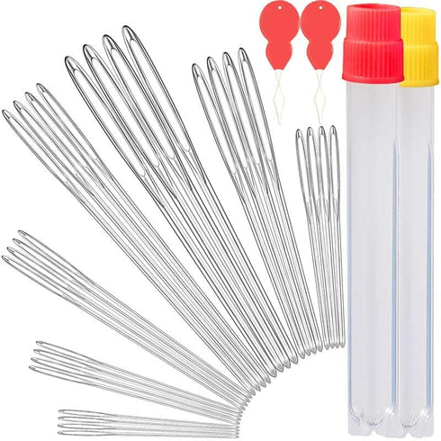 28/35/60 PCS Large-Eye Blunt Needles, Stainless Steel Yarn Knitting Needles, Sewing Needles for Hand Sewing, Crafting Knitting Weaving Stringing N...