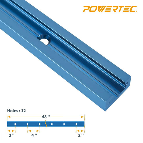 POWERTEC 71067 48 Inch Double-Cut Profile Universal T-Track with Predrilled Mounting Holes, 1PK, T Track for Woodworking Jigs and Fixtures, Drill ...