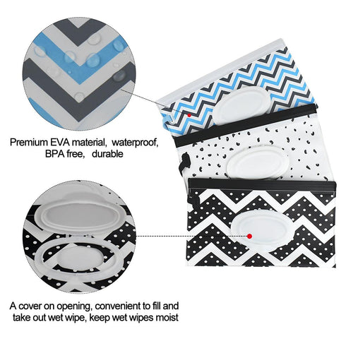 3 Pack Baby Wipes Dispenser Portable Wet Wipe Dispenser Bag Reusable Travel Baby Wipes Container Refillable Wet Wipe Carrying Case Holder for Diap...
