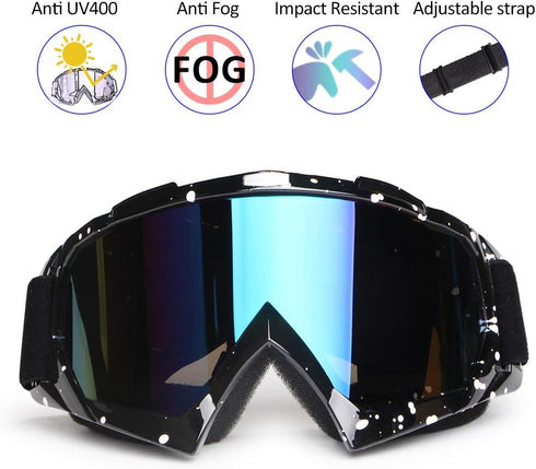 Dirt Bike & Motocross Goggles - Anti UV, Dustproof & Fog Resistant, Bendable, Color Lens (Black)...