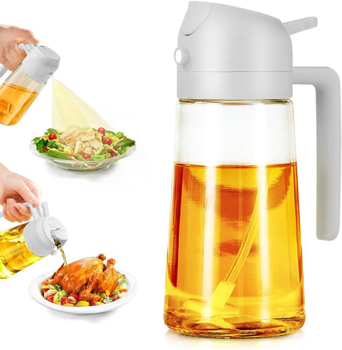 Oil Spray Bottle, 2 in 1 Oil Spray and Oil Container, 470ml/ 16oz Olive Oil Spray Bottle,Cooking Oil Spray Glass for Used for Air Fryer, Baking, G...