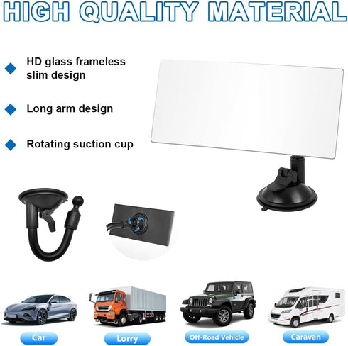 Blind Spot Adjustable Car Mirror, 3.35'' Round Blind Spot Mirror, Rear View Mirror With Adjustable Suction Cup, Long Arm HD Wide Angle Mirror, Uni...