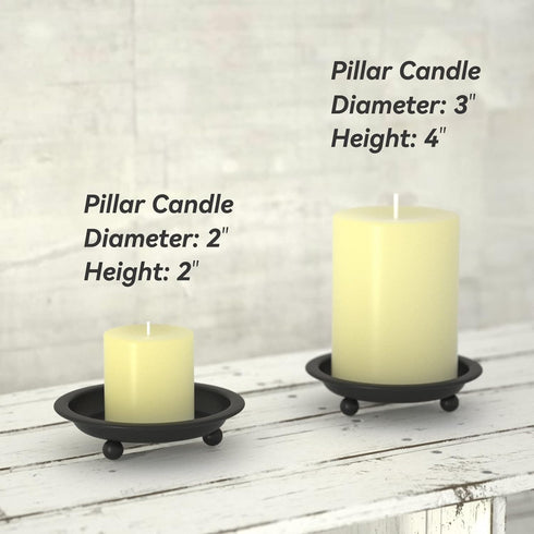 Matte Black Iron Candle Plate, set of 2, Metal Saucer Style Candle Holder for Pillar/Scented/Flameless/Ball Candles, Decorative Candle Stand for T...