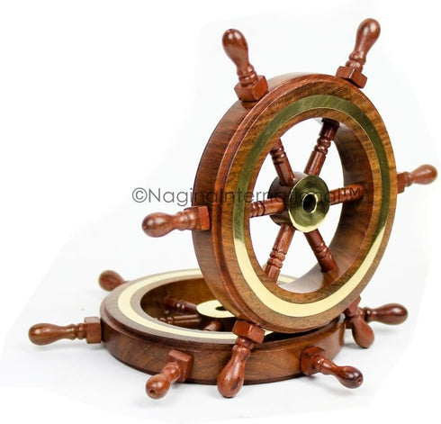 Nagina International 4" Small Rosewood Crafted Brass Ring Ship Wheel | Pirate's Adult Nautical Decor Steering Wheel | Maritime Nursery Decor...