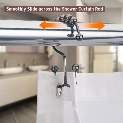 Shower Curtain Hooks Rust Resistant Shower Curtain Rings Metal Double Glide Rollers Shower Hooks for Bathroom Shower Curtain Rods Curtains, Set of...