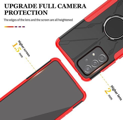 Case Compatible with Galaxy A52/GalaxyA52S 5G with Tempered-Glass Screen Protector, Kickstand Built-in 360° Rotate Ring Magnetic Holder Stand Cove...