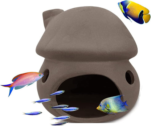 Saim Aquarium Mushroom House Decorations, Ceramic Fish Tank Cave Hideaway Small Fish Shrimp Breeding Cave Fish Tank Landscape Decor for Territoria...