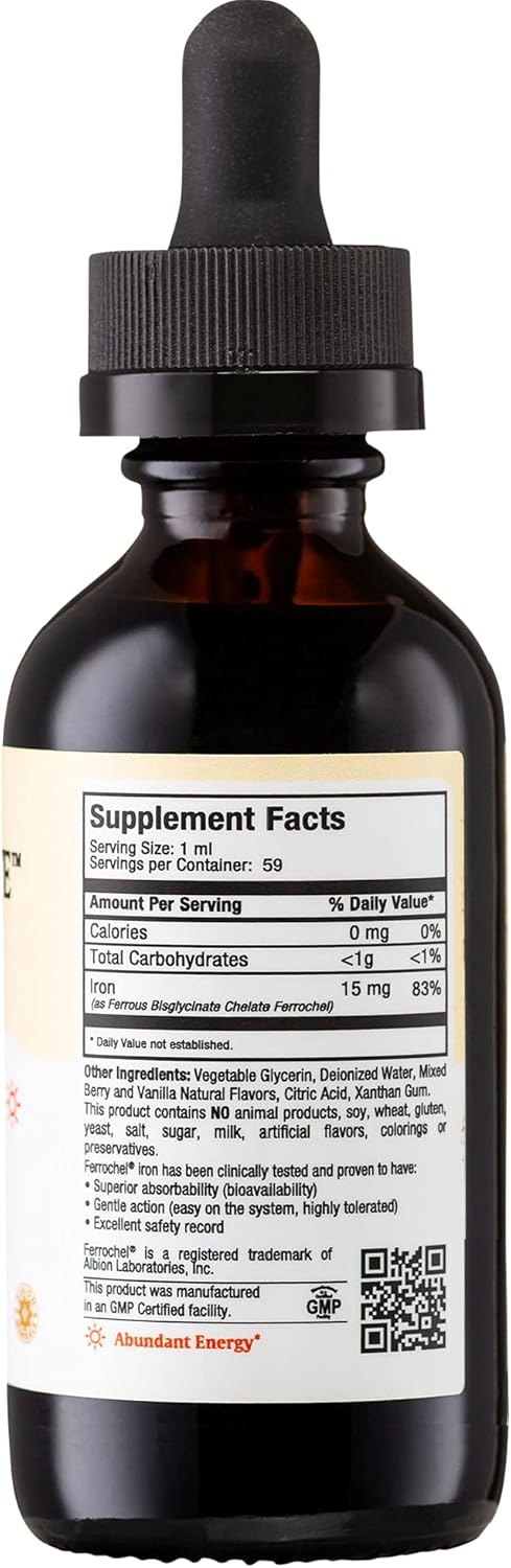 Liquid Iron Supplement for Women, Men and Kids - 15 mg Per ML Berry Flavored - High Potency - Easy to Mix for Immediate Absorption - Increase Ener...