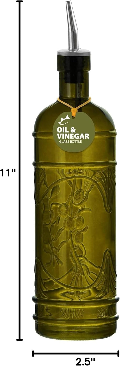Couronne Company Olive Branch Recycled Glass Oil or Vinegar Bottle with Pour Spout, , 11 Inch Tall, 16.1 Ounce, Vintage Green, 1 Piece, 475ml...