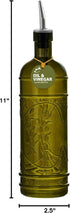 Couronne Company Olive Branch Recycled Glass Oil or Vinegar Bottle with Pour Spout, , 11 Inch Tall, 16.1 Ounce, Vintage Green, 1 Piece, 475ml...