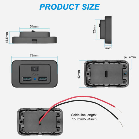 2 Pack Dual USB Car Charge Adapter 12V-24V Quick Car Charger Socket Power Outlet with Cap 4.8A Adapter Multiple Ports for Bus, RV, Boat, Golf Cart...