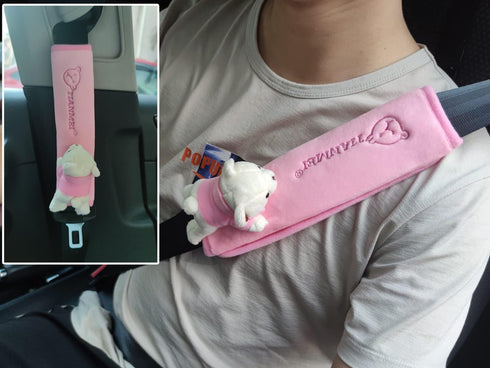 Tianmei 2Pcs Bear Doll Styling Faux Suede Car Seat Belt Strap Cover Shoulder Strap Pad (Pink Color)...