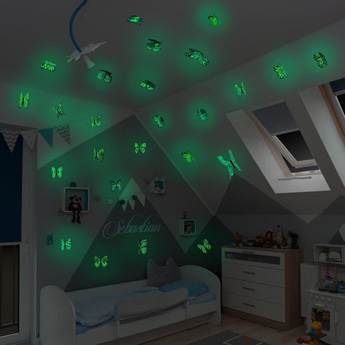 48 Pieces Glow in The Dark Butterflies for Ceiling 3D Butterfly Decal Sticker Wall Decor DIY Adhesive for Room Nursery Living Room Luminous Realis...