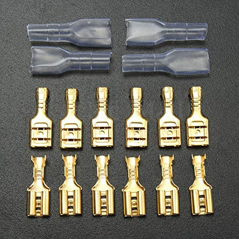 200 pcs Electrical Insulating Sleeve Wire Wrap Connector Gold Female Spade Crimp Terminal 22 to 16 AWG 4.8mm...