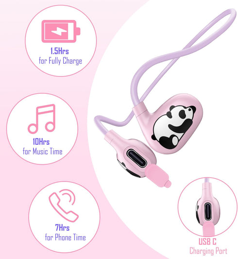 Latest Bluetooth V5.4 Kids Headphones - Cute Panda Open Ear Headphones with Mic for School Tablet Car Trip, Safe 85db Volume Limit Protect Childre...