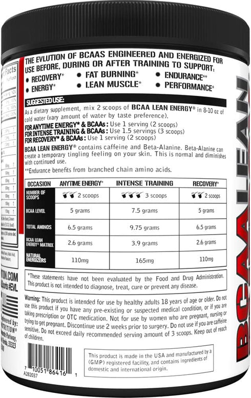 EVL BCAA Lean Energy Powder - Pre Workout Green Tea Fat Burner Support with BCAAs Amino Acids and Clean Energizers - BCAA Powder Post Workout Reco...