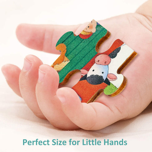 24 Piece Puzzles for Kids Ages 3-5 with Picture Underneath, Unique Shape Jigsaw Pieces Wooden Jigsaw Puzzle for 2 3 4 Year Old, Farm Animals Presc...