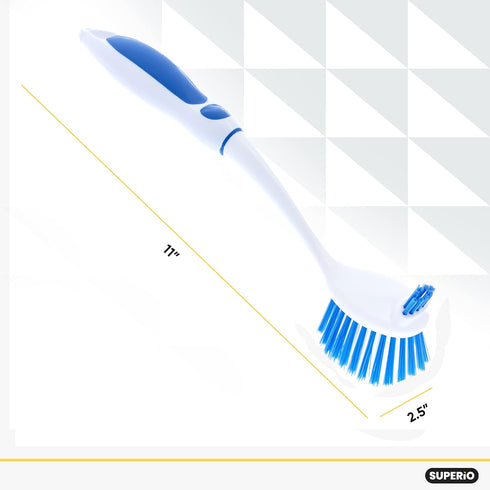 Superio Fruit and Vegetable Scrub Brush with Long Handle - Dish Cleaning Brush, Double Sided Scrubber, Non Scratch Kitchen Scrub Brush for Fruits/...
