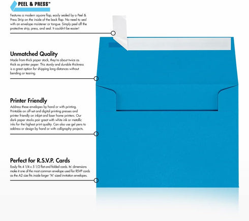 LUXPaper A2 Invitation Envelopes | Peel & Press | 4 3/8" x 5 3/4" | Pool Blue | 80lb. Text | 50 Qty...