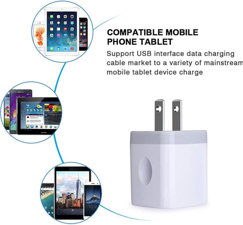 FiveBox Charger Block, USB Wall Charger, 3Pack Dual Port 2.1Amp Fast Charger Brick Base Adapter Charging Cube Plug Box for iPhone 16e 16 Pro Max 1...