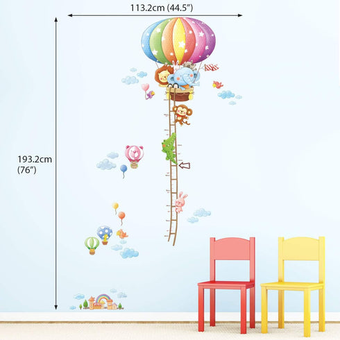 DECOWALL BS-1606 Animal Hot Air Balloon Height Growth Chart Kids Wall Stickers Wall Decals Peel and Stick Removable Wall Stickers for Kids Nursery...