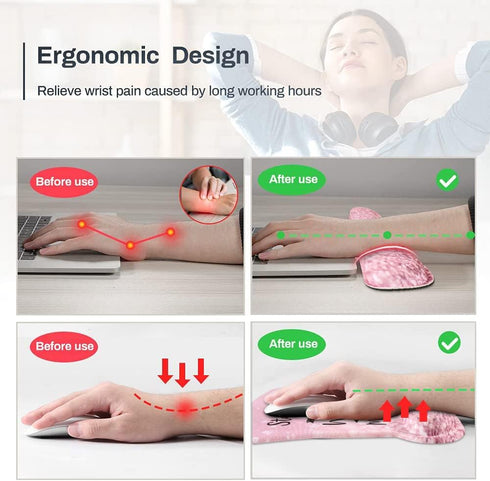 iCasso Pink Mouse Pad, Keyboard Wrist Rest and Mouse Wrist Rest Pad, Memory Foam, Ergonomic Support, Easy Typing and Relieve Wrist Pain, Perfect f...