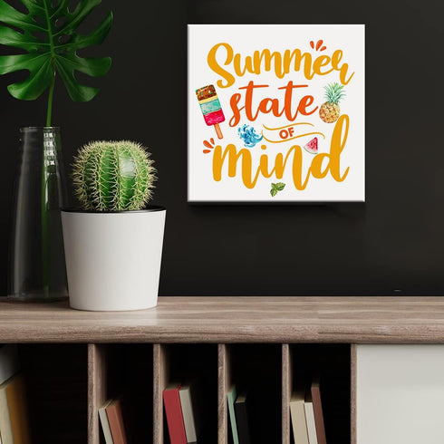 Summer Holiday Canvas Wall Art Framed Print 8x8 Inch Summer State of Mind Poster Painting Desk Sign Home Beach House Decor...