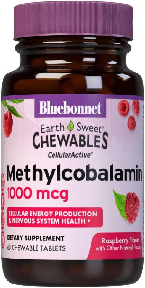 Bluebonnet EarthSweet Methylcobalamin 1,000 mcg Active Coenzyme Form of Vitamin B12 Supports Energy Boost & Metabolism - Vegan, Gluten-Free - Rasp...