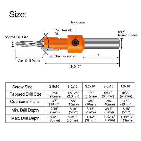 ASNOMY 10Pcs Wood Countersink Drill Bit Set, 5Pcs Countersink Drill Bit with 5Pcs Extra Pilot drill bit, Tapered Drill Bits with 5/16" Round Shank...