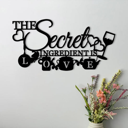 The Secret Ingredient is Love Metal Wall Art Sign, Farmhouse Dining Room Kitchen Wall Decor Housewarming Gift Counter Pantry Sign. (Black -16 x 8 ...