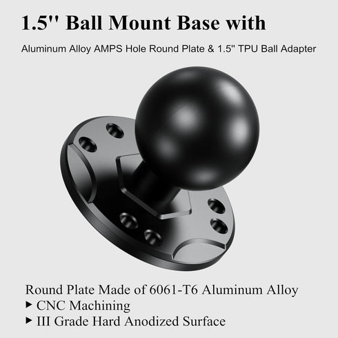 BRCOVAN 1.5'' Ball Mount Base with Aluminum Alloy AMPS Hole Round Plate & 1.5'' TPU Ball Adapter Compatible with RAM Mounts C Size 1.5 Inch Ball D...