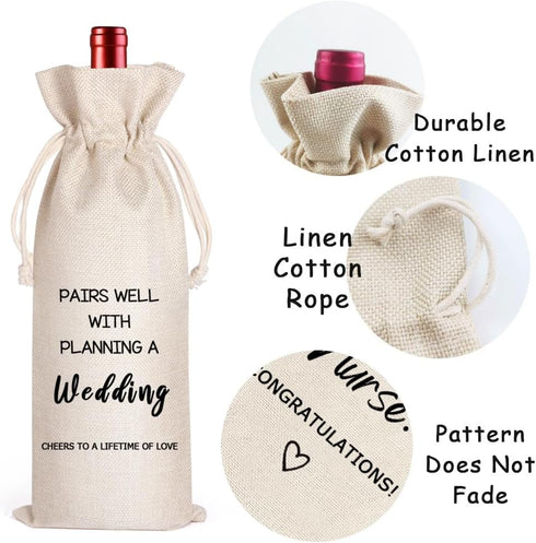 LANBAIHE Wedding Wine Bag, Wedding Couples, Bride and Groom Wine Gift,Linen Wine Gift Bag,Reusable Wine Bag...