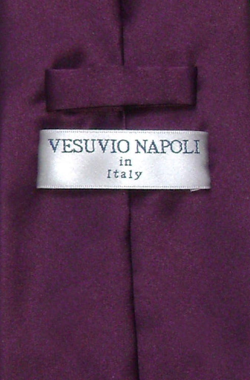 Vesuvio Napoli NeckTie Solid EGGPLANT PURPLE Color Men's Neck Tie...