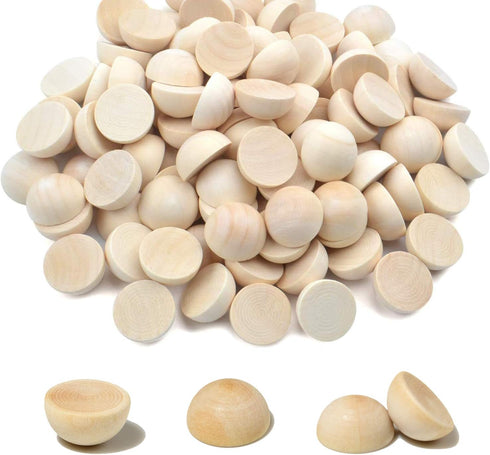 100 PCS 25mm Split Wood Balls, Small Natural Unfinished Half Round Wooden Beads for Kids Craft...