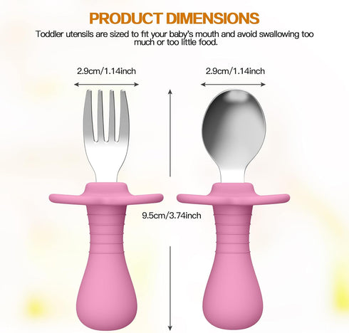 2 Pcs Toddler Utensils Forks and spoons set, Stainless Steel Childrens Silverware for Safe flatware Metal Kids Cutlery set with Round Handle, BPA ...