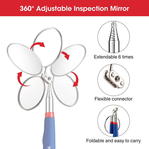 WORKPRO 4PC Telescoping Magnetic Pick Up Tool Kit, Includes Telescoping Inspection Mirror, 2PC Magnetic Pick Up Tool And Four Claw Grabber Tool, P...