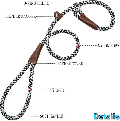 3FT Slip Lead Dog Training Leash, No Pull Dog Leash for Medium Large Dogs, 1/2 Inch Durability Nylon Rope Slip Leash...